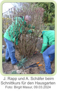 J. Rapp und A. Schäfer beim Schnittkurs für den Hausgarten  Foto: Birgit Masur, 09.03.2024